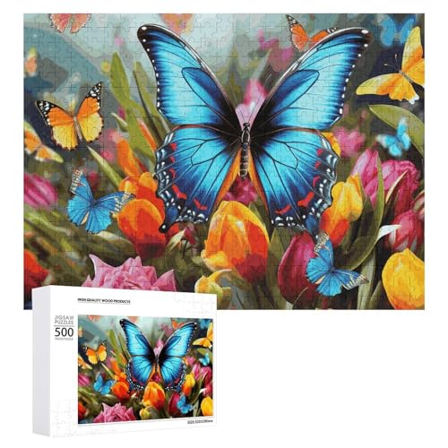 Puzzle, 500 Teile, herausfordernd, bunt, Schmetterling und Blumen, lustiges Puzzle, Holzpuzzle für Erwachsene und Familien von RTFGHJS