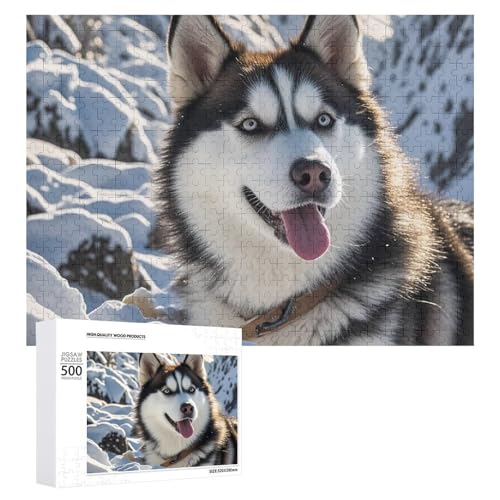 Puzzle, 500 Teile, herausfordernd, entzückend, Huskies, lustiges Puzzle, Holzpuzzle für Erwachsene und Familien von RTFGHJS