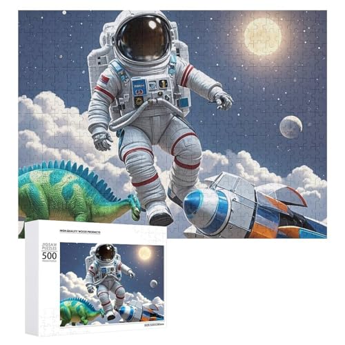 Puzzle, 500 Teile, herausfordernd, lustig, Astronaut, Dinosaurier, Rakete, lustiges Puzzle, Holzpuzzle für Erwachsene und Familien von RTFGHJS