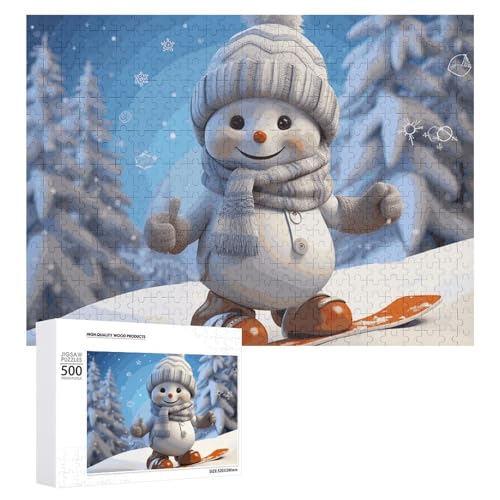 Puzzle, 500 Teile, herausfordernd, niedlich, Snowboard, Schneemann, lustiges Puzzle, Holzpuzzle für Erwachsene und Familien von RTFGHJS