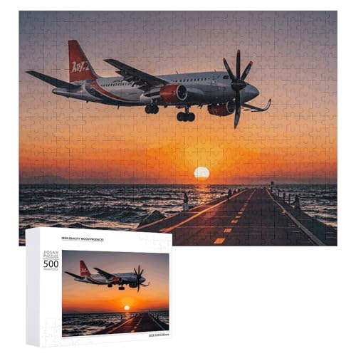 Puzzle, 500 Teile, herausfordernd, romantisch, Sonnenuntergang, Flugzeug, lustiges Puzzle, Holzpuzzle für Erwachsene und Familien von RTFGHJS