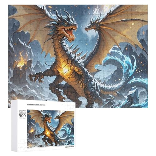 Puzzle, 500 Teile, herausfordernde Feuer- und Eisdrachen, lustiges Puzzle, Holzpuzzle für Erwachsene und Familien von RTFGHJS