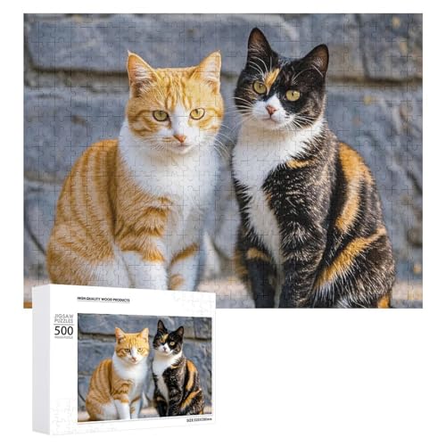 Puzzle, 500 Teile, herausfordernde Katzen, die zusammen sitzen, lustiges Puzzle, Holzpuzzle für Erwachsene und Familien von RTFGHJS