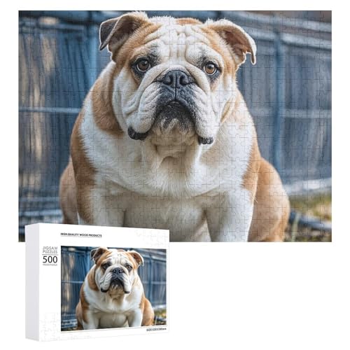 Puzzle, 500 Teile, herausfordernde englische Bulldoggen, lustiges Puzzle, Holzpuzzle für Erwachsene und Familien von RTFGHJS