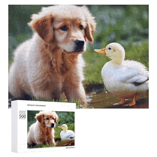 Puzzle, 500 Teile, herausfordernder Hund und eine Ente, lustiges Holzpuzzle für Erwachsene und Familien von RTFGHJS