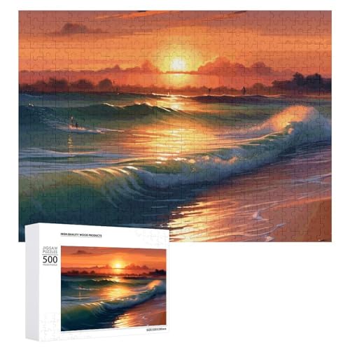 Puzzle, 500 Teile, herausfordernder Sonnenuntergang, Meer, lustiges Puzzle, Holzpuzzle für Erwachsene und Familien von RTFGHJS