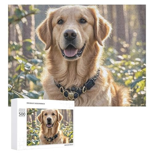 Puzzle, 500 Teile, herausforderndes Golden Retriever, lustiges Puzzle, Holzpuzzle für Erwachsene und Familien von RTFGHJS