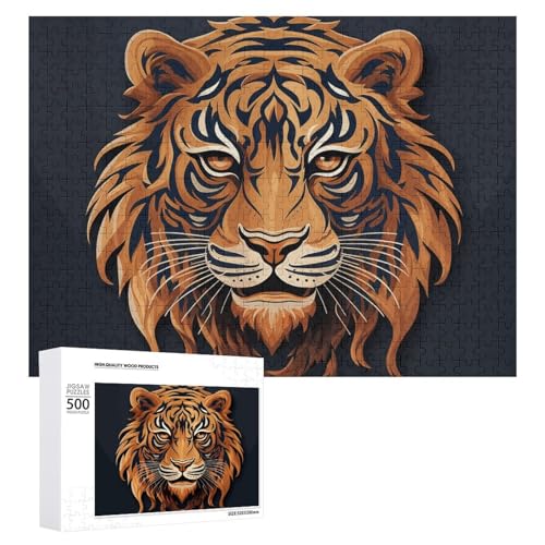 Puzzle, 500 Teile, herausforderndes Neujahrs-Tiger-Logo, lustiges Puzzle, Holzpuzzle für Erwachsene und Familien von RTFGHJS