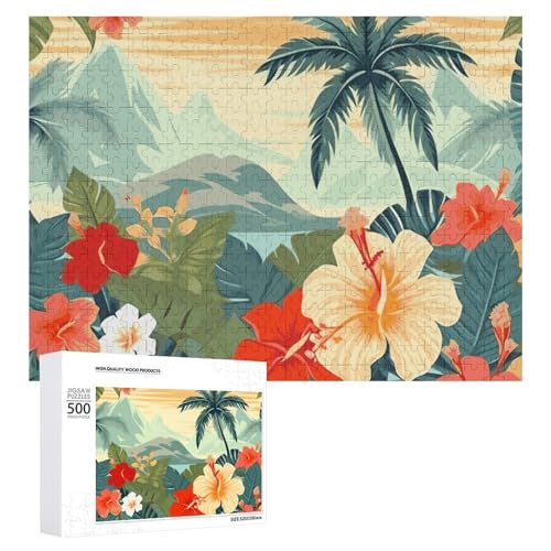 Puzzle, 500 Teile, herausforderndes Sommer-Hawaii-Spaß-Puzzle, Holzpuzzle für Erwachsene und Familien von RTFGHJS