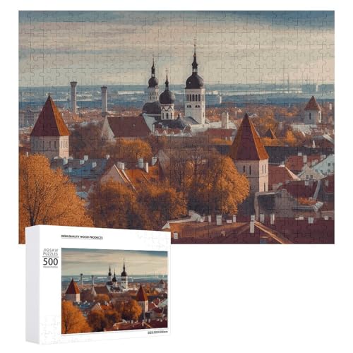 Puzzle, 500 Teile, herausforderndes Tallinn, Estland, Stadtbild, lustiges Puzzle, Holzpuzzle für Erwachsene und Familien von RTFGHJS