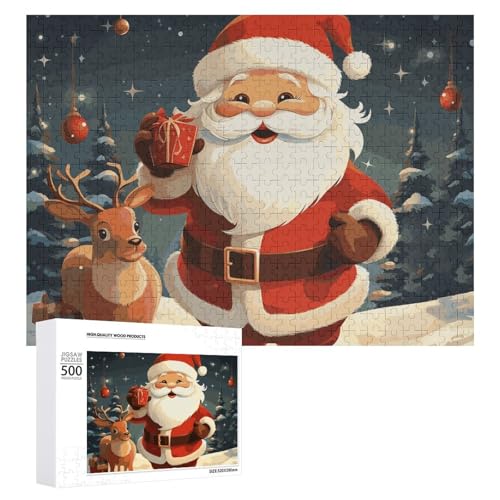 Puzzle, 500 Teile, herausforderndes Weihnachtsmann-Spaß-Puzzle, Holzpuzzle für Erwachsene und Familien von RTFGHJS