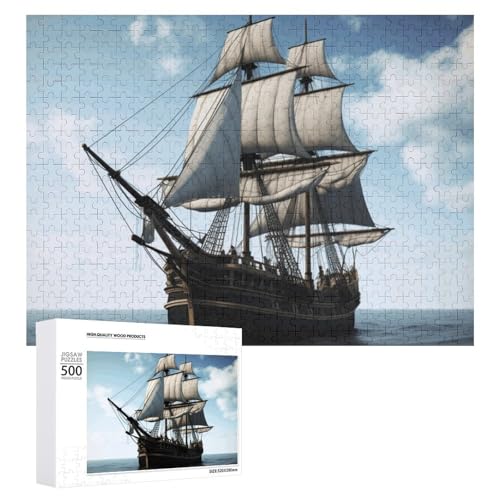 Puzzle, 500 Teile, herausforderndes altes Segelschiff, lustiges Puzzle, Holzpuzzle für Erwachsene und Familien von RTFGHJS