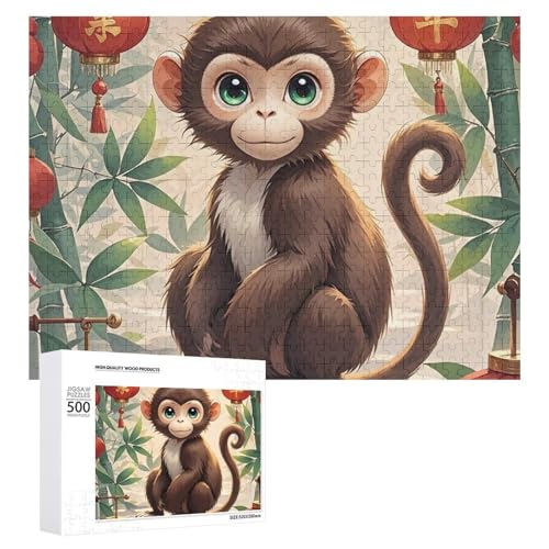 Puzzle, 500 Teile, herausforderndes chinesischer Stil, Affe, lustiges Puzzle, Holzpuzzle für Erwachsene und Familien von RTFGHJS