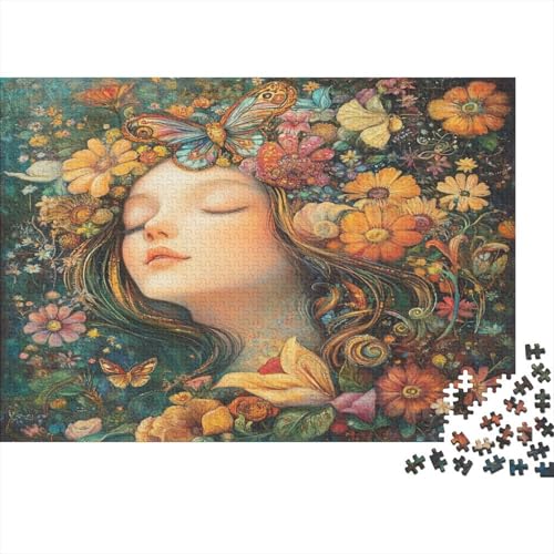 Blumenfee 1000 Stück Holzpuzzles Stress Abbauen Schönes Mädchen Handgefertigte DIY-Anpassung Geburtstag Geschenke Familie Wanddekoration 1000pcs (75x50cm) von RTTGKMYPL