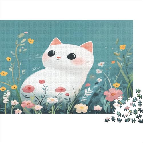 Cartoon Weiße Katze 1000 Stück Holzpuzzles Kniffel Spaß Für Die Ganze Familie Süße Cartoon Tiere Handgefertigte DIY-Anpassung Puzzle-Geschenk Familie Wanddekoration 1000pcs (75x50cm) von RTTGKMYPL