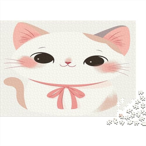 Cartoon Weiße Katze Face 300 Stück Holzpuzzles Familien-Puzzlespiel Süße Cartoon Tiere Handgefertigte DIY-Anpassung Geburtstag Geschenke Familie Wanddekoration 300pcs (40x28cm) von RTTGKMYPL