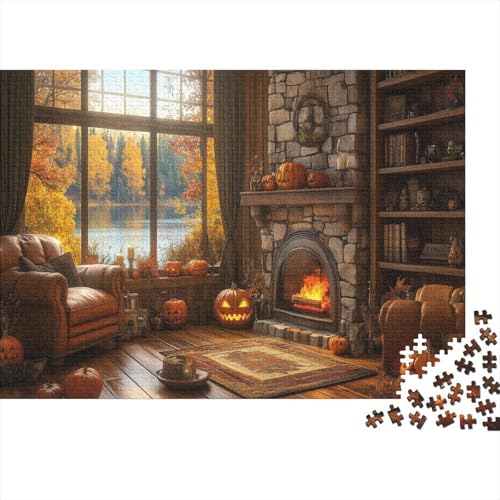 Gemütliche Home Bibliothek 500 Stück Holzpuzzles Geschicklichkeitsspiel Für Die Ganze Familie Schöner Herbst Handgefertigte DIY-Anpassung Puzzle-Geschenk Familie Wanddekoration 500pcs (52x38cm) von RTTGKMYPL