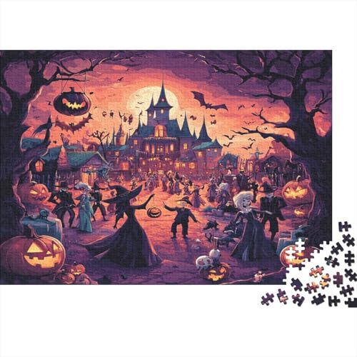 Halloween Village 500 Stück Holzpuzzles Abbauen Familien Haunted House Halloween Handgefertigte DIY-Anpassung Puzzle-Geschenk Familie Wanddekoration 500pcs (52x38cm) von RTTGKMYPL