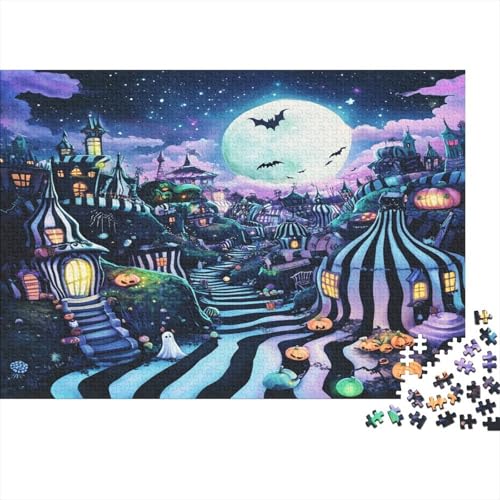 Halloween Village 500 Stück Holzpuzzles Familien-Puzzlespiel Haunted House Halloween Handgefertigte DIY-Anpassung Paar Liebhaber Geschenke Familiendekorationen 500pcs (52x38cm) von RTTGKMYPL