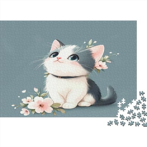 Nette Katze mit Blumen 300 Stück Holzpuzzles Kniffel Spaß Für Die Ganze Familie Süße Cartoon Tiere Handgefertigte DIY-Anpassung Paar Liebhaber Geschenke Familiendekorationen 300pcs (40x28cm) von RTTGKMYPL