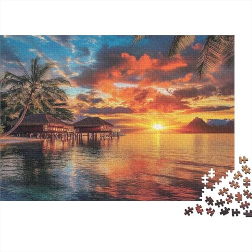 Strand Sonnenuntergang 1000 Stück Holzpuzzles Kniffel Spaß Für Die Ganze Familie Schöner Meerblick Handgefertigte DIY-Anpassung Puzzle-Geschenk Familiendekorationen 1000pcs (75x50cm) von RTTGKMYPL