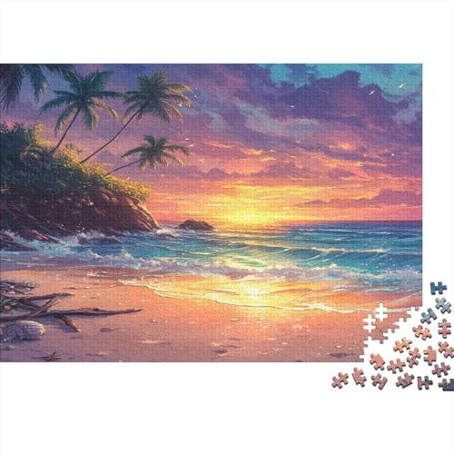 Strand Sonnenuntergang 500 Stück Holzpuzzles Generation Als Herausforderndes Schöner Meerblick Handgefertigte DIY-Anpassung Geburtstag Geschenke Familiendekorationen 500pcs (52x38cm) von RTTGKMYPL