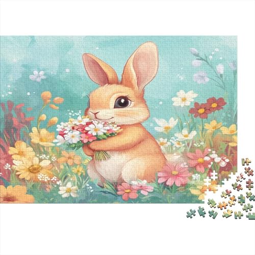 Süßer Hase und Blumen 1000 Stück Holzpuzzles Abbauen Familien Süße Cartoon Tiere Handgefertigte DIY-Anpassung Puzzle-Geschenk Familiendekorationen 1000pcs (75x50cm) von RTTGKMYPL