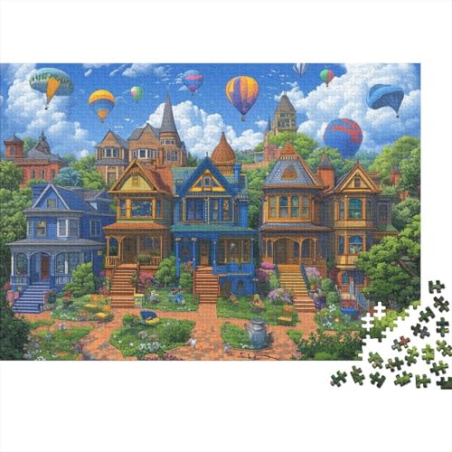 Vielbeschäftigte Cartoon Town 500 Stück Holzpuzzles Geschicklichkeitsspiel Für Die Ganze Familie Handgefertigte DIY-Anpassung Puzzle-Geschenk Familie Wanddekoration 500pcs (52x38cm) von RTTGKMYPL