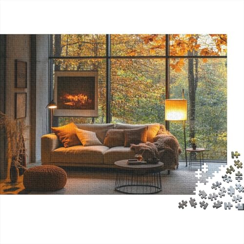 Warm beleuchtetes Wohnzimmer 1000 Stück Holzpuzzles Generation Als Herausforderndes Schöner Herbst Handgefertigte DIY-Anpassung Paar Liebhaber Geschenke Familie Wanddekoration 1000pcs (75x50cm) von RTTGKMYPL