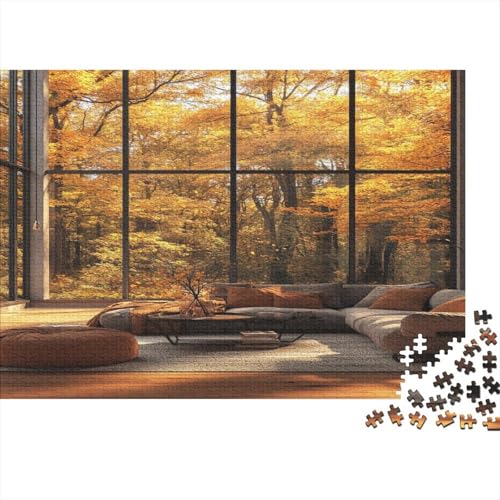 Warm beleuchtetes Wohnzimmer 500 Stück Holzpuzzles Geschicklichkeitsspiel Für Die Ganze Familie Schöner Herbst Handgefertigte DIY-Anpassung Puzzle-Geschenk Familiendekorationen 500pcs (52x38cm) von RTTGKMYPL