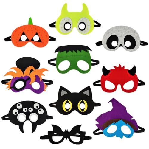 RTUHCSP 10 Pcs Halloween Party Masken, Halloween Filz Masken, Halloween Süße Party Masken Cartoon Masken Kinder Kinder Cosplay Masken Set Für Jungen Mädchen Halloween Karneval Maskerade Cosplay Party von RTUHCSP