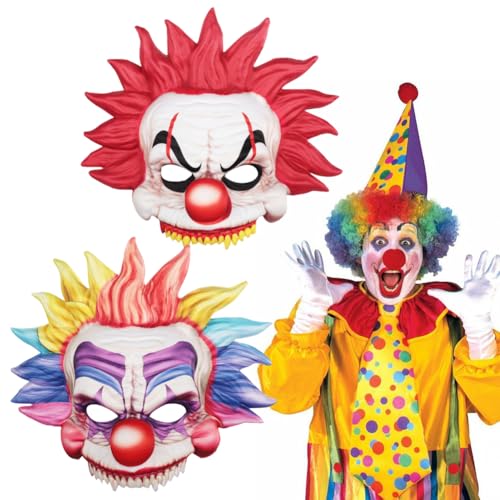 RTUHCSP 2 Stück Halloween Masken Clown, Realistische Halloween Party Masken Clown, Halloween KarnEVAl Masken Horror Clown Gruselige Maske Kostüm Cosplay Requisiten von RTUHCSP