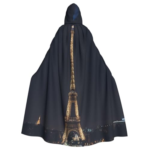 RUBANBZG Kapuzenumhang für Herren und Damen, Eiffelturm in Paris bei Nacht, Druck, Halloween, Kapuzenumhang, Erwachsenenkostüm, Party, Einheitsgröße, 147 cm von RUBANBZG