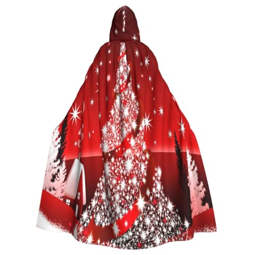 RUBANBZG Kapuzenumhang für Herren und Damen, Weihnachtsbaum, roter Druck, Halloween, Kapuzenumhang, Erwachsenenkostüm, Party, Einheitsgröße, 147 cm von RUBANBZG