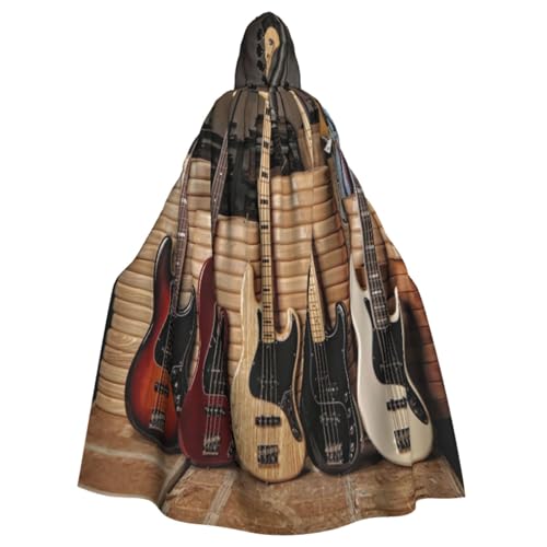 RUBANBZG Kapuzenumhang für Männer und Frauen, Gitarre, Bass, Musik, Musikinstrumente, Druck, Halloween, Kapuzenumhang, Erwachsenenkostüm, Party, Einheitsgröße, 147 cm von RUBANBZG