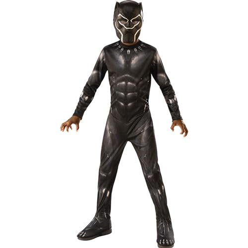 Rubies – Avengers Offizielles – Black Panther – Klassisches Black Panther Kostüm – Größe 9-10 Jahre – Superhelden-Kostüm für Kinder Marvel mit Overall + Maske – Ideal für Halloween, Karneval von Rubie's