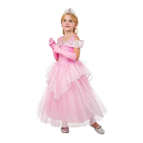 Rubies – Prinzessinnen-Kleid Rosa für Kinder – Größe 5-6 Jahre – Deluxe-Kostüm für Prinzessin, Mädchen, mit Tiara und Handschuhen – Kostüm für Karneval, Halloween, Geburtstagsgeschenk, Weihnachten von Rubie's