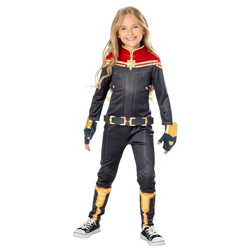 Rubies Offizielles Marvel Captain Marvel – Kinderkostüm Classic The Marvels – Größe 7 – 8 Jahre – Kostüm Superhelden Kinder mit Overall, Gürtel und Handschuhen – Halloween, Karneval von Rubie's