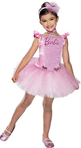 Rubies – offizielles Barbie-Kostüm – Prinzessinnen-Kostüm mit Pailletten für Kinder – Größe 9 – 10 Jahre – Kostüm mit Tutu-Kleid, rosa Ballerina, Haarband und Halskette von Rubie's