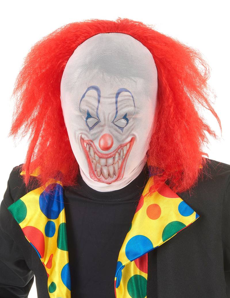 Horror-Clown Halloween-Strumpfmaske mit Perücke weiss-rot von RUBIES FRANCE