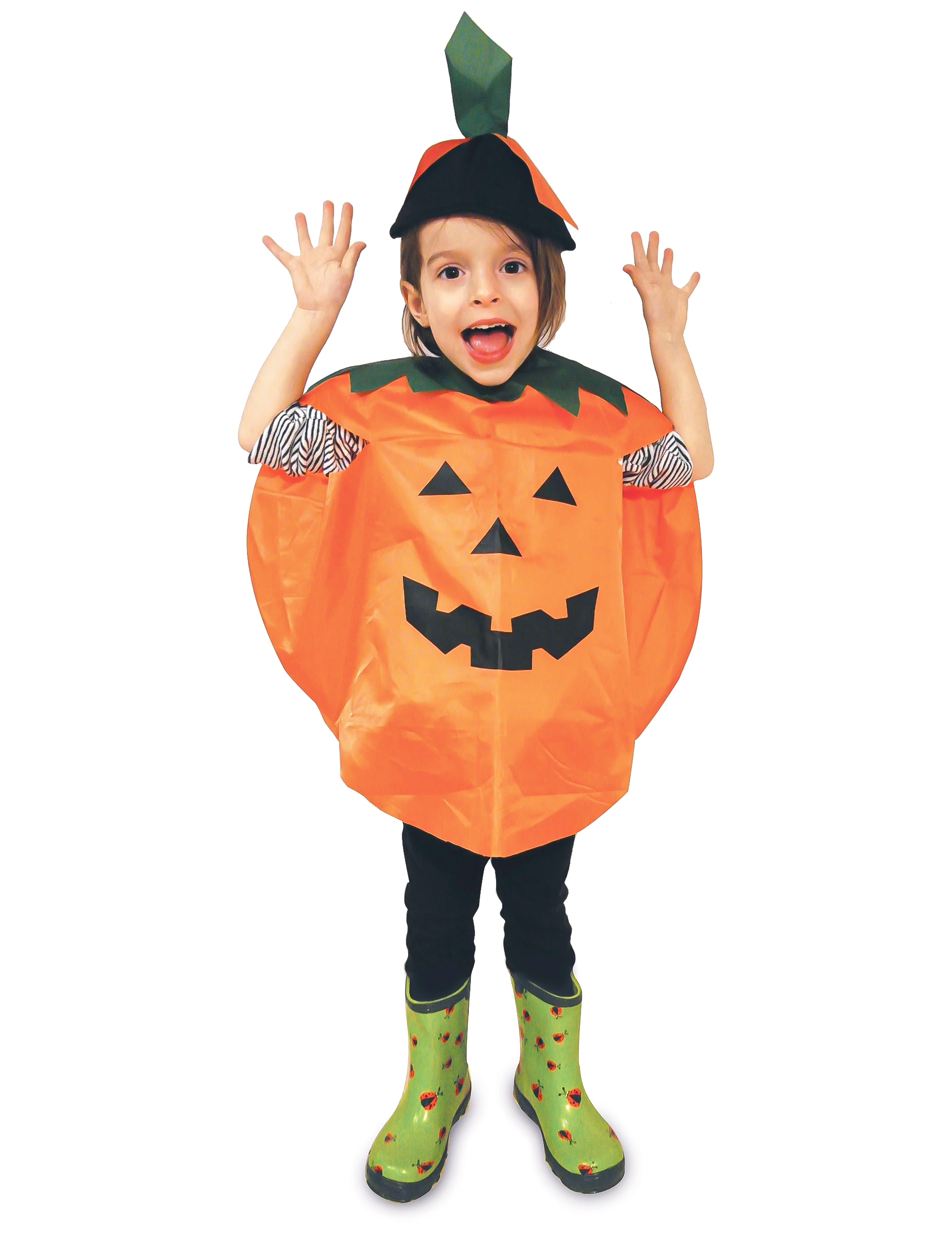 Kürbis-Poncho Halloween-Kinderkostüm schwarz-orange-grün von RUBIES FRANCE