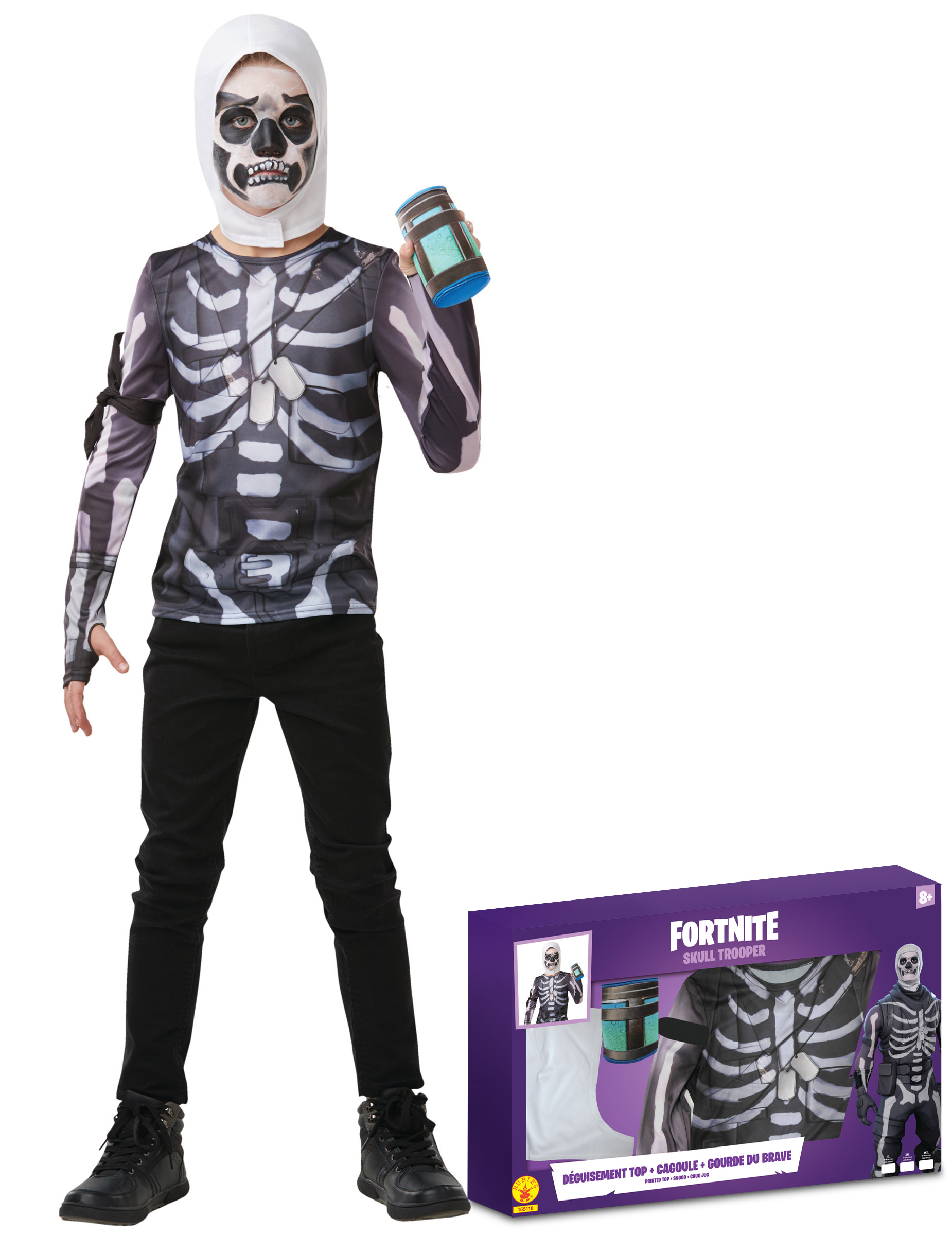 Skull Trooper-Kostümkoffer für Jugendliche Fortnite Faschingskostüm schwarz-weiss von RUBIES FRANCE