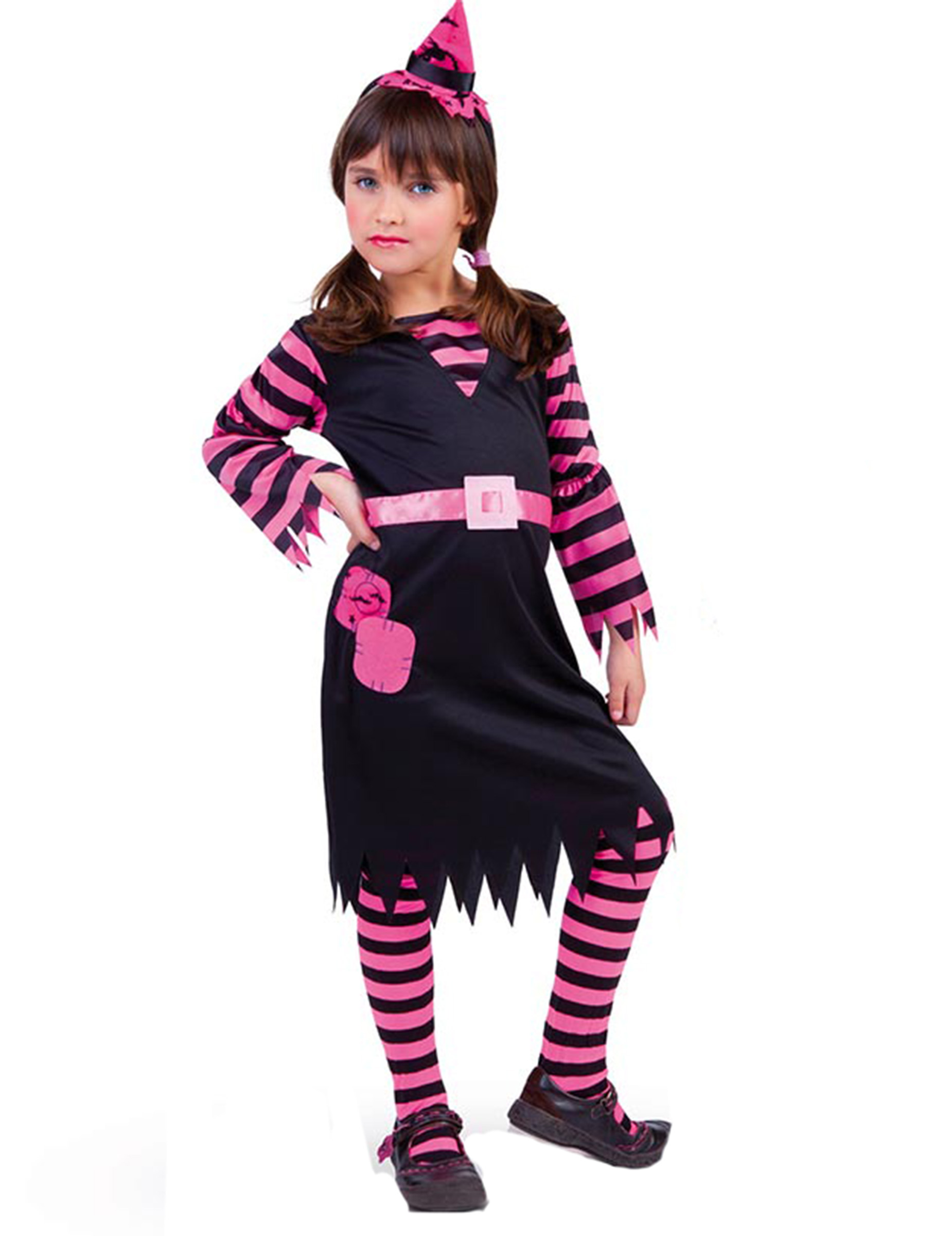 Süsses Hexenkostüm für Mädchen Halloween-Kinderkostüm schwarz-pink von RUBIES FRANCE