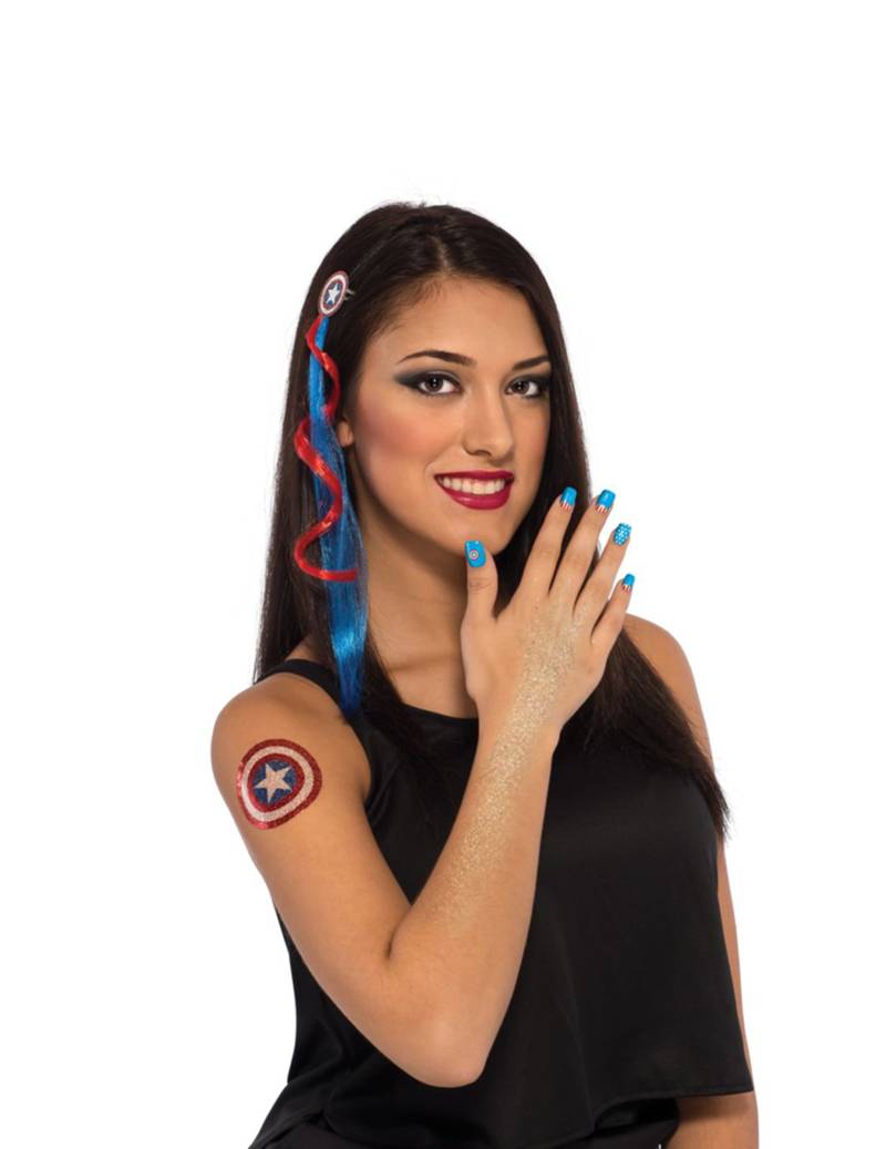 Captain America-Zubehörset und Make-up für Damen blau-rot von RUBIES USA