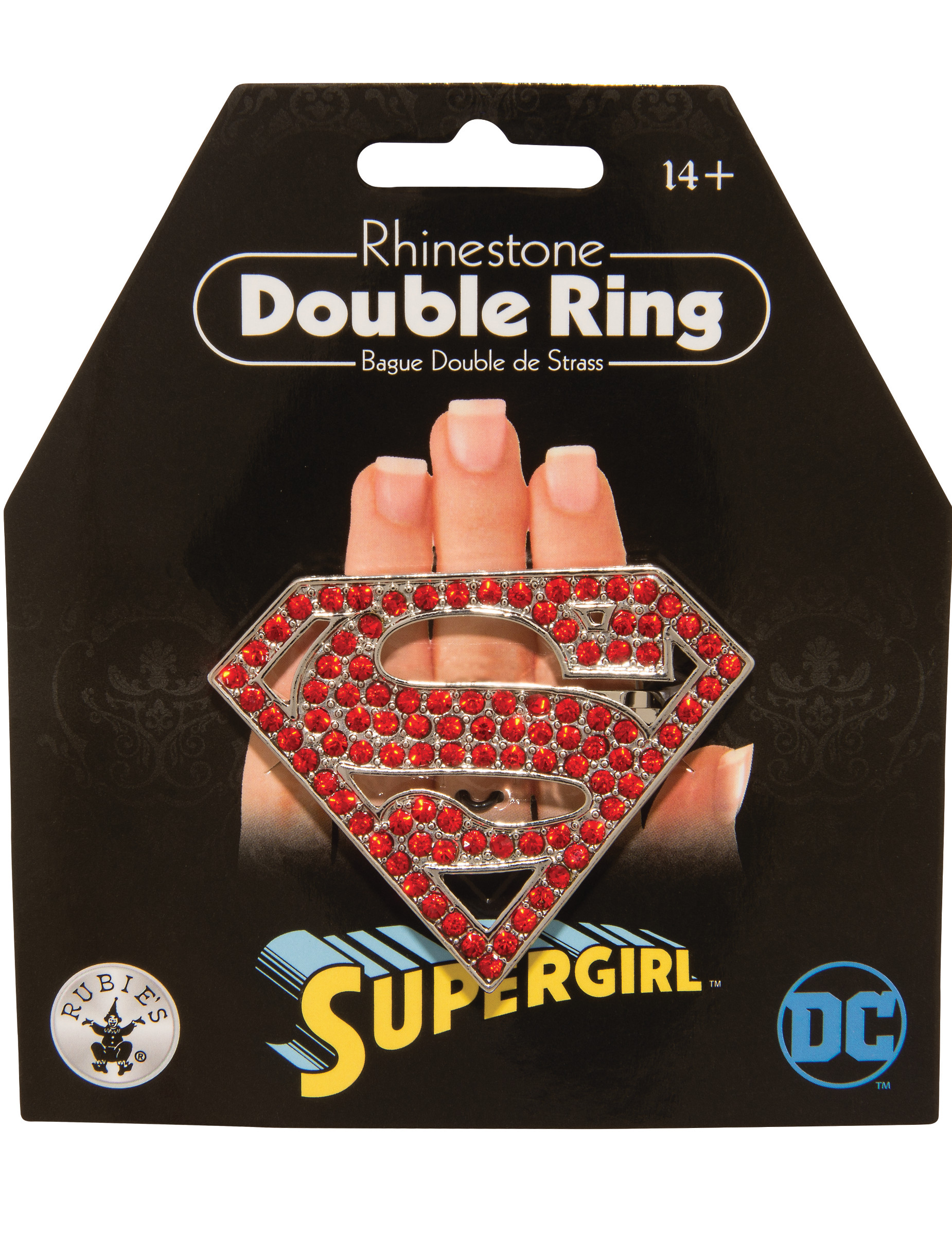 Glitzernder Supergirl-Doppelring für Erwachsene rot-silberfarben von RUBIES USA