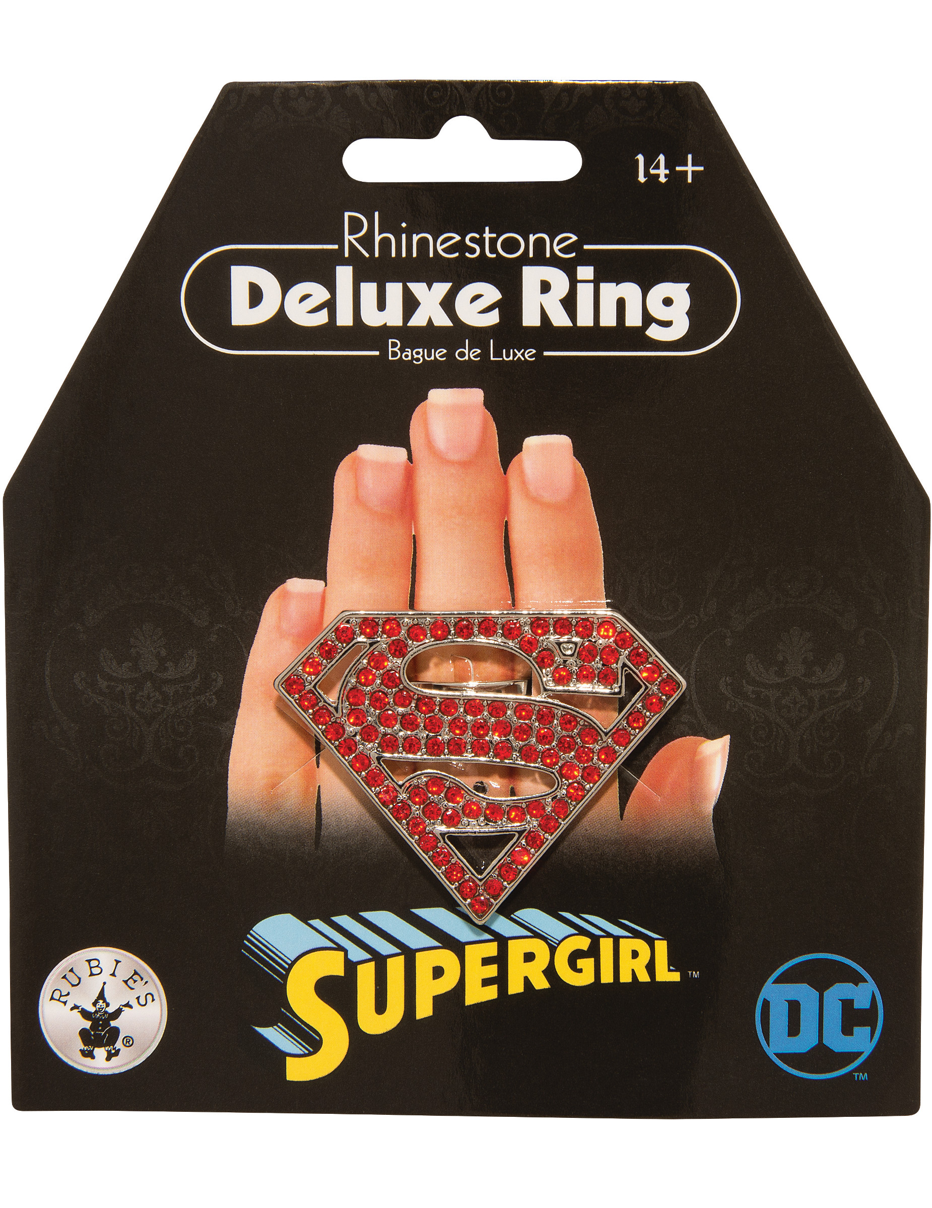 Glitzernder Supergirl-Ring für Erwachsene rot-silberfarben von RUBIES USA