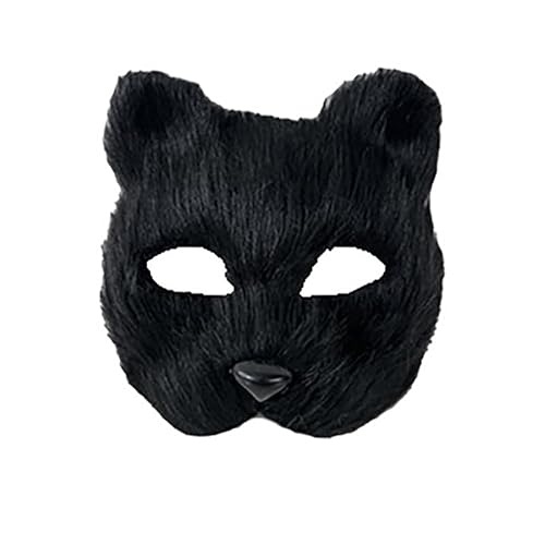 RUDFUZ 1 x Halloween-Cosplay-Party-Kostüm, DIY-Zubehör, Kunstfell, Fuchsmaske, pelzig, halbes Gesicht, Tier-Katzenmaske von RUDFUZ