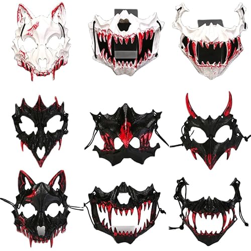 RUDFUZ Halloween-Maske, Halbgesichtsmaske, Cos Drachengott, wilder Tiger, Nachtgabel, Tengu-Mann, Wolfsmaske, Performance-Totenkopfmasken von RUDFUZ