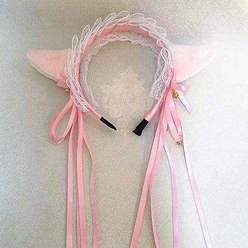 RUDFUZ Kawaii Katze Ohren Stirnband Spitze Bogen Kopf Wrap Lolita Hochzeits party Cosplay Maid Kopf bedeckung Frauen Mädchen Anime Haarschmuck von RUDFUZ