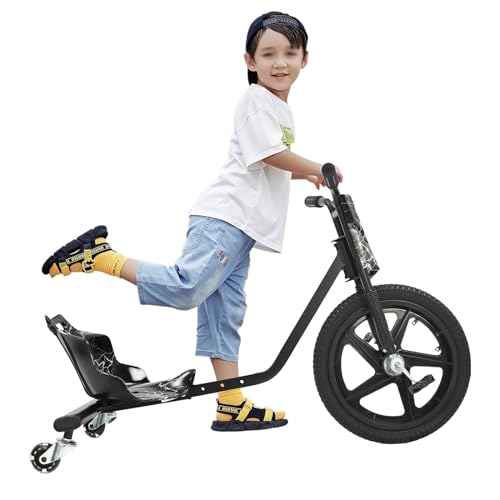 Drift Cart, Drift Trike,16 Zoll Drift Scooter, Drift Bike, Tragfähigkeit 100kg, Verstellbarer Sitz, Hinterrad mit Lichtern, für Kinder ab 6 Jahren, um das Fahren zu Lernen und Spaß zu haben von RUETERY